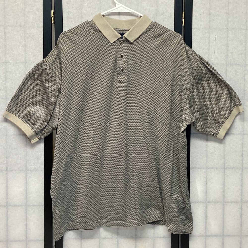 Pebble Beach 60s 3 Button Mercerized Cotton Golf Polo XL Shirt Blue Tan Retro